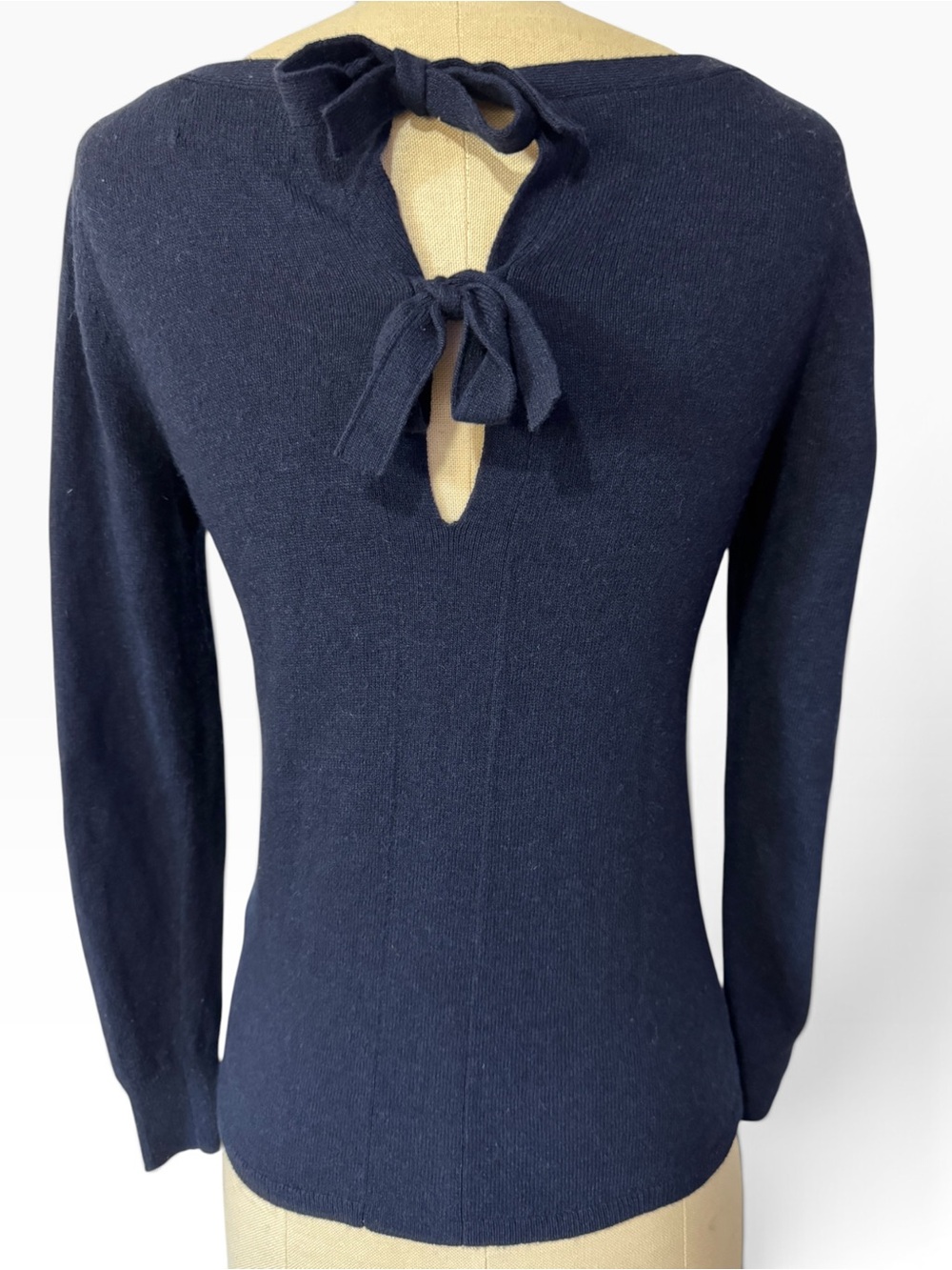 Banana Republic Merino Cashmere Bow Back Sweater Navy XXS Coquette Balletcore